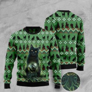 Black Cat Halloween Ugly Christmas Sweater Product Photo 1