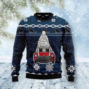Black Cat Meowy Catmas Ugly Christmas Sweater Product Photo 1