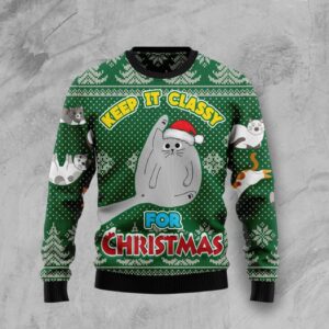 Cat Keep It Classy For Christmas Ugly Christmas Sweater Product Photo 1